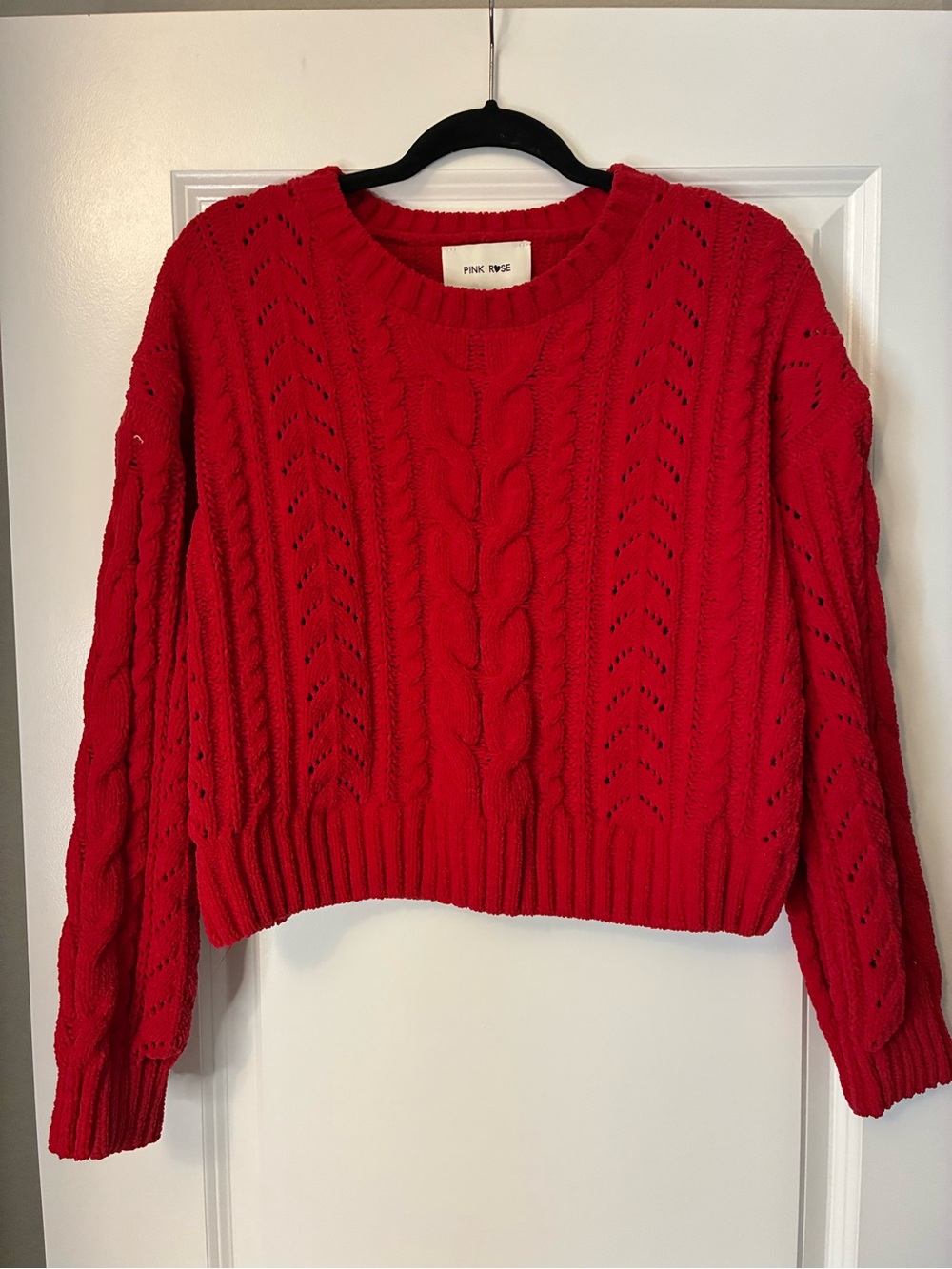 Women Red cable knit sweater Size L #knitwear #winterwear